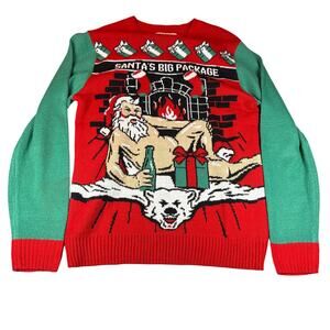 Merry Christmas Sweater Mens Medium Santas Big Package Holiday Ugly Funny